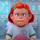 The 13-year-old star of Turning Red, red-headed Mei, in her school gym uniform, angrily clutches a dodgeball.